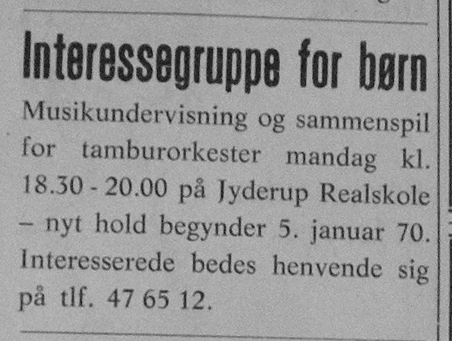 Annonce for aktivitet Jyderup Realskole 1969
